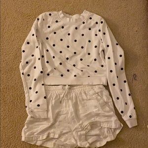 polka dot crop top and white shorts